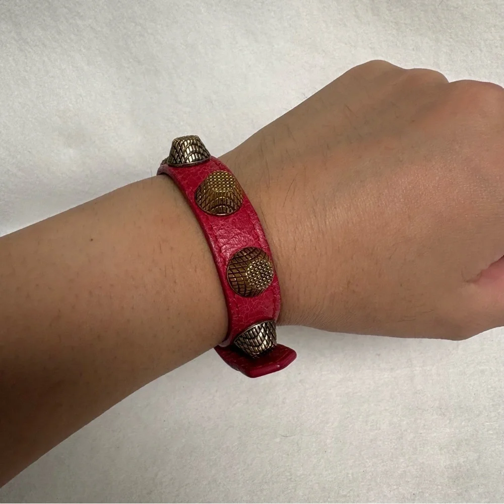BALENCIAGA Giant Studded Leather Arena Red Bracelet